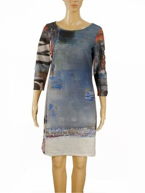 Le Galeriste Montreal Blue Quarter Sleeve Wearable Abstract Art Graphic Dress